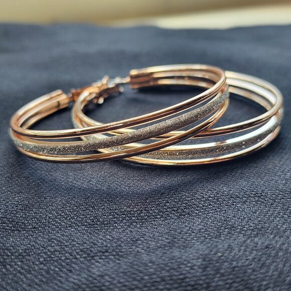 Sparkly Rose Gold Hoop Earings - Picture 2 of 3